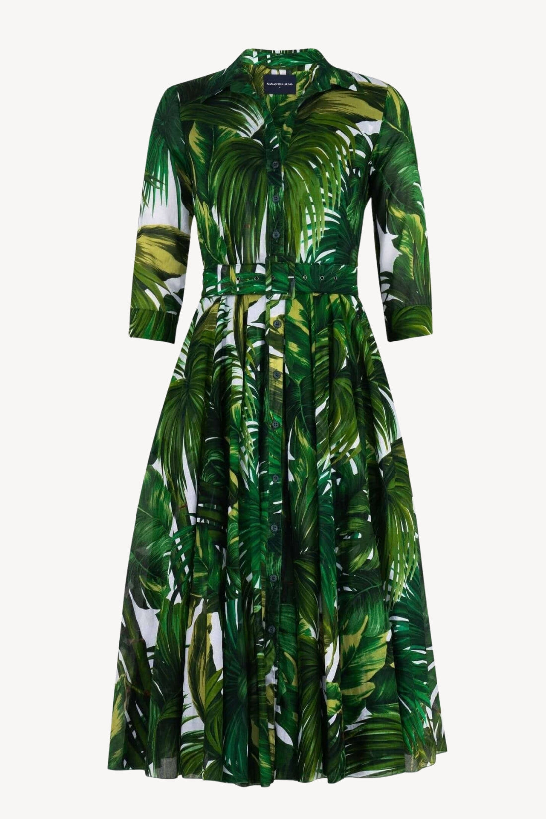 Aster Dress | Honolulu Palm Print in White Pine Green