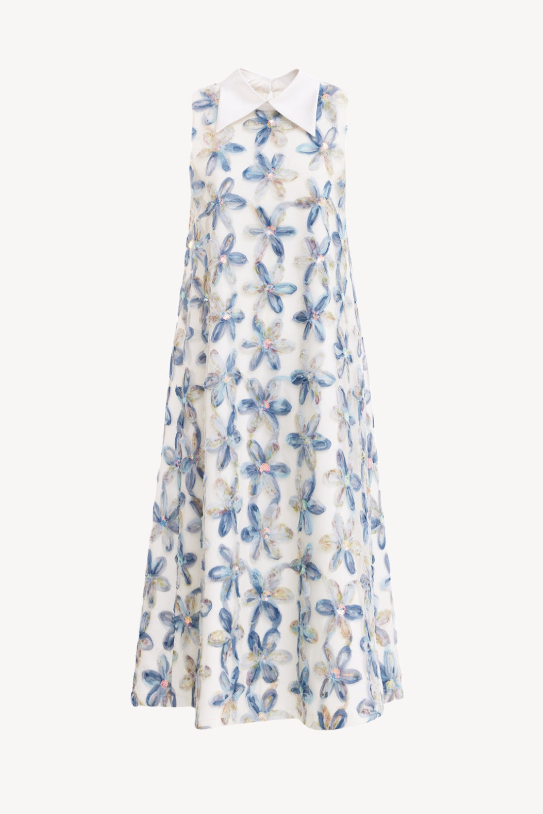 Floral Embroidered Collar Maxi Dress