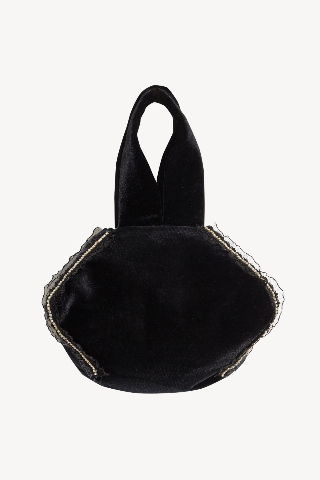 Diamond-Trimmed Lace Velvet Pouch Bag