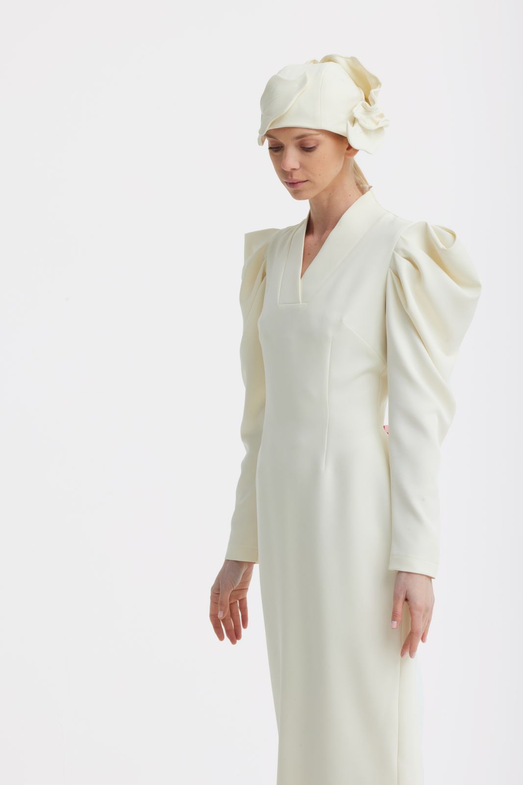 Crepe Midi Dress With Statement Sleeves | Ivory