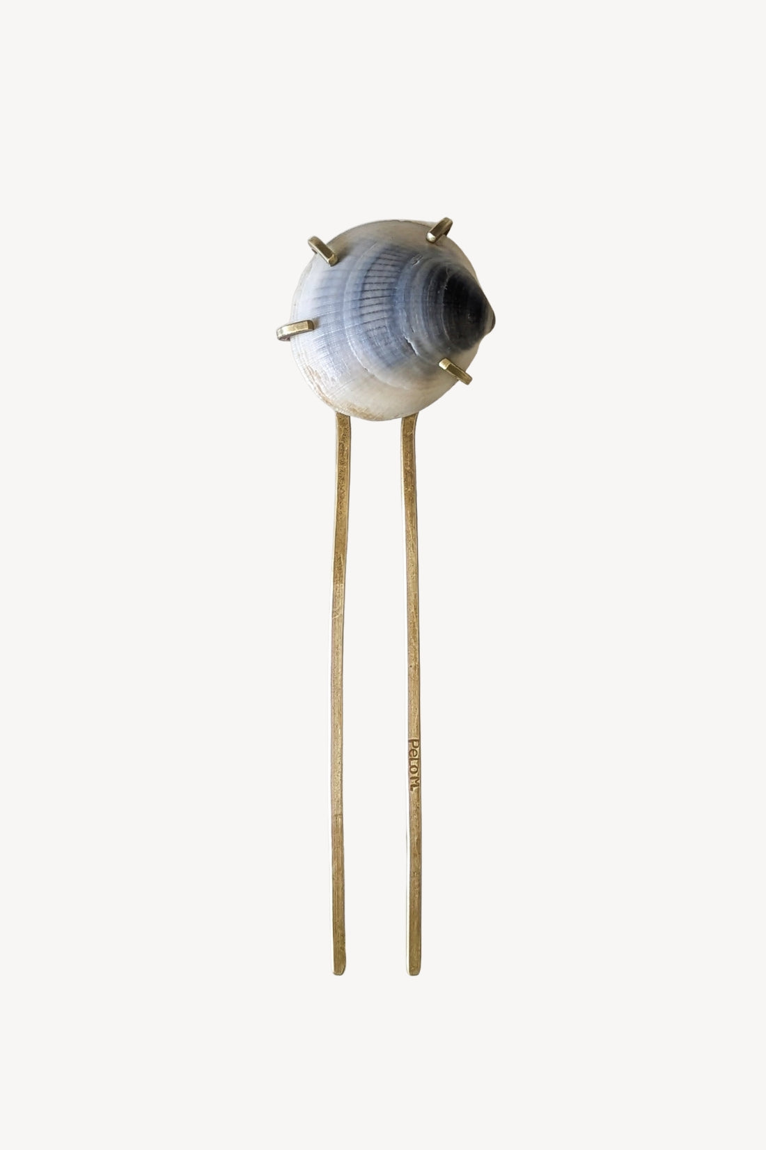 Brass hair pin with a blue Mollusk shell