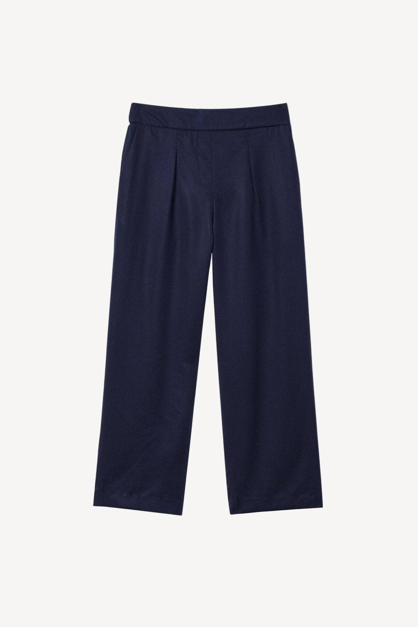 Navy blue pants on a light gray background.