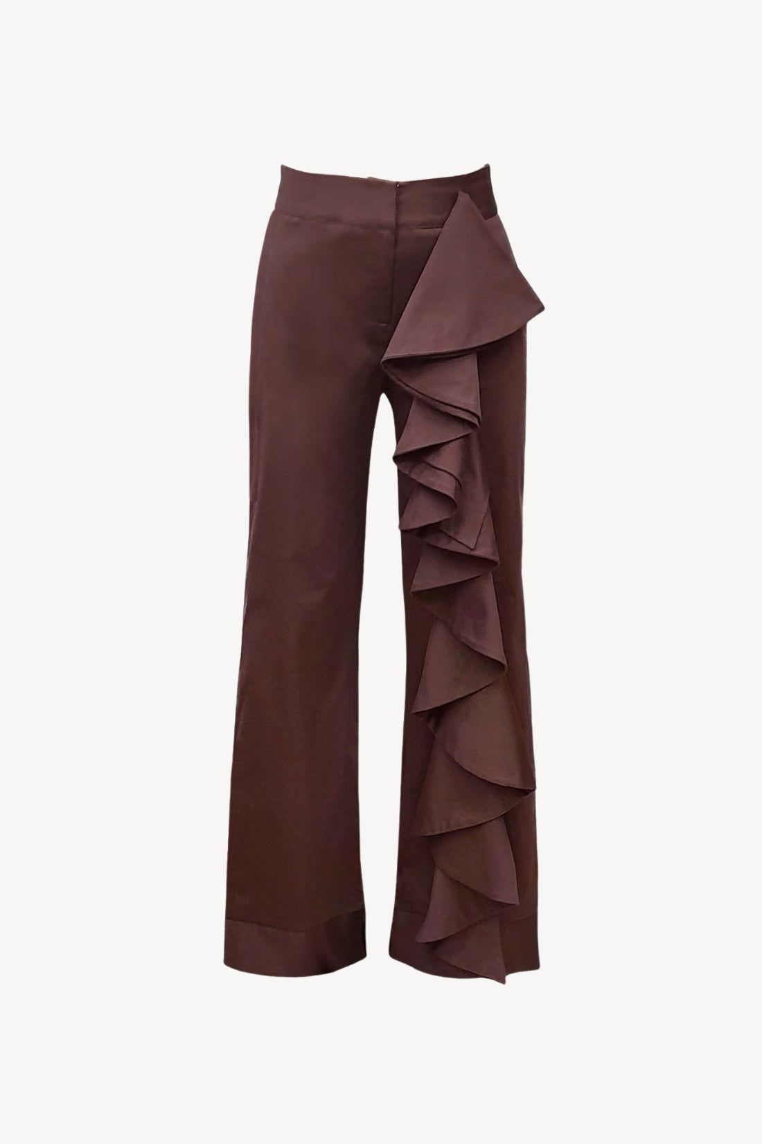 Brown ruffled pants on a white background