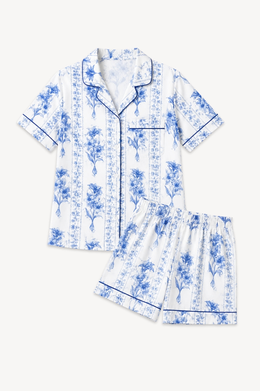 Paola Short Pajama Set in Blue Trellis