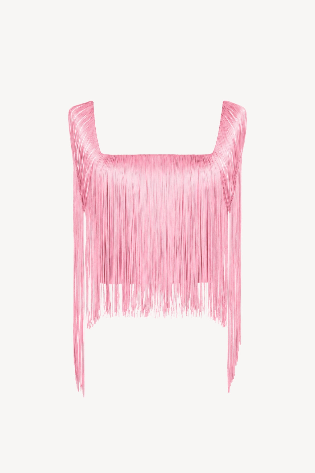 Pink fringe top on a white background