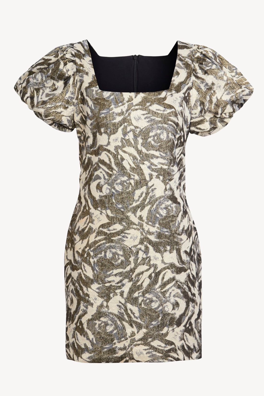 Patterned dress with short sleeves on a white background