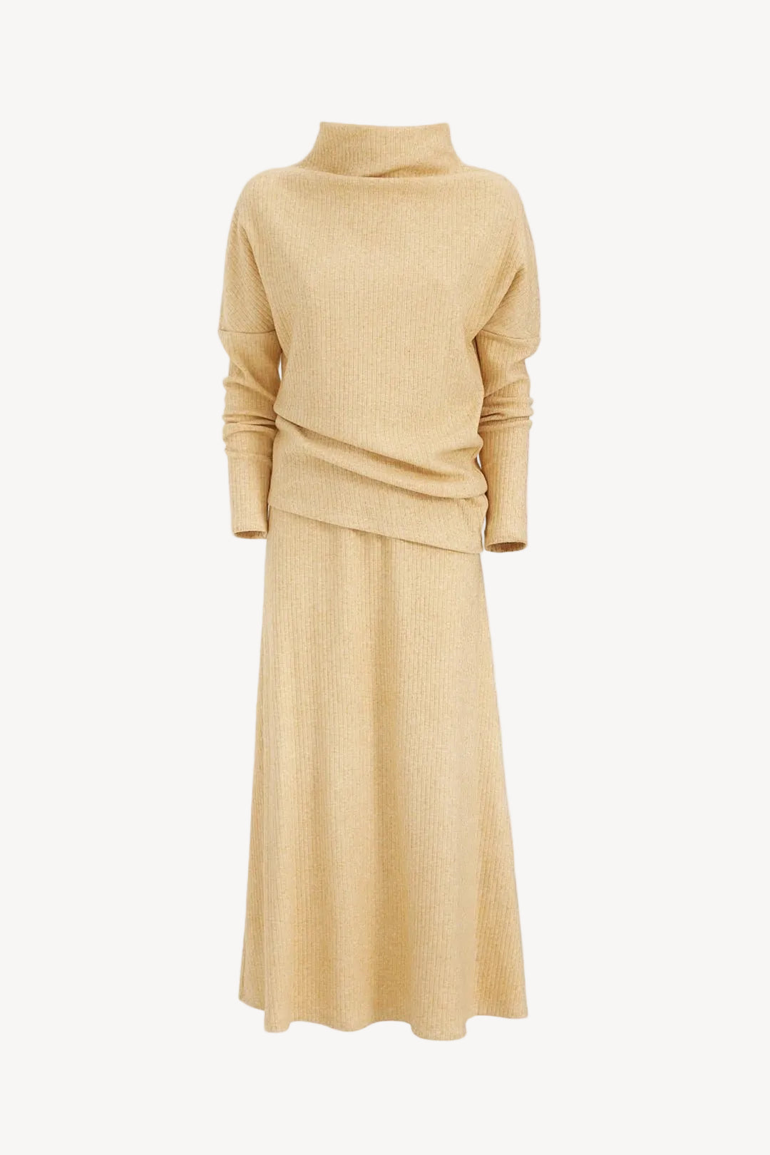 Rib Knit Suit Asymmetric Blouse & Basik Skirt Yellow & Orange - Julia Allert