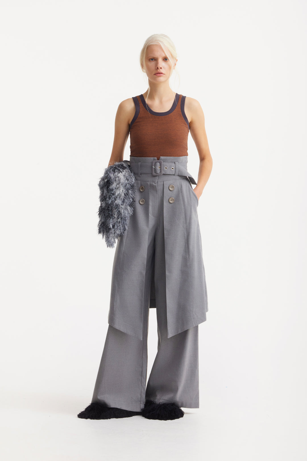 Textured Fringe Envelope Clutch Bag | Grey