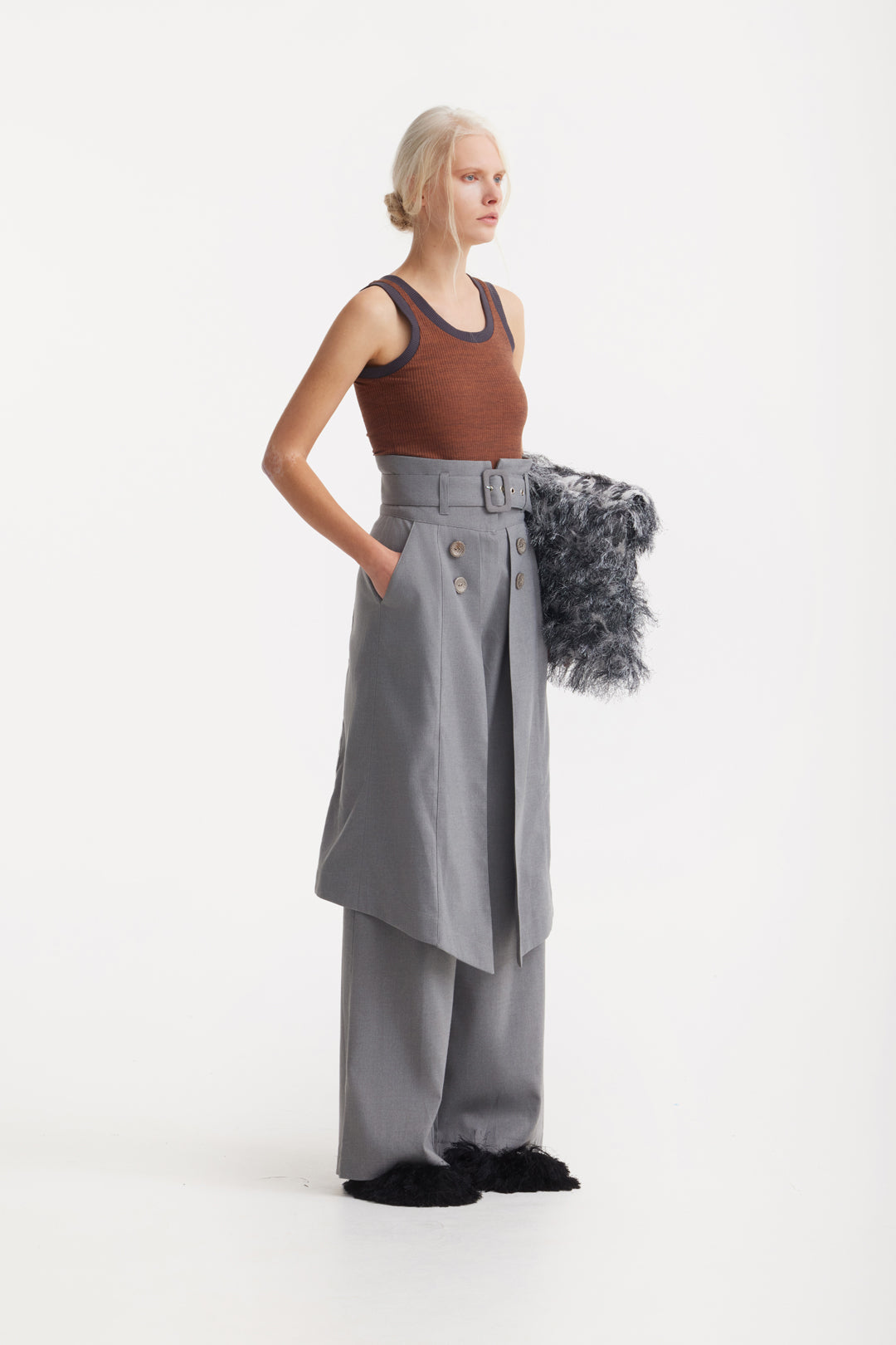 Textured Fringe Envelope Clutch Bag | Grey