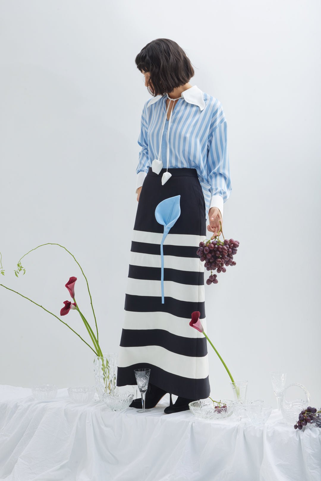 Smart Elegance – Silk-Touch Striped Long-Sleeve Blouse Light Blue - Julia Allert