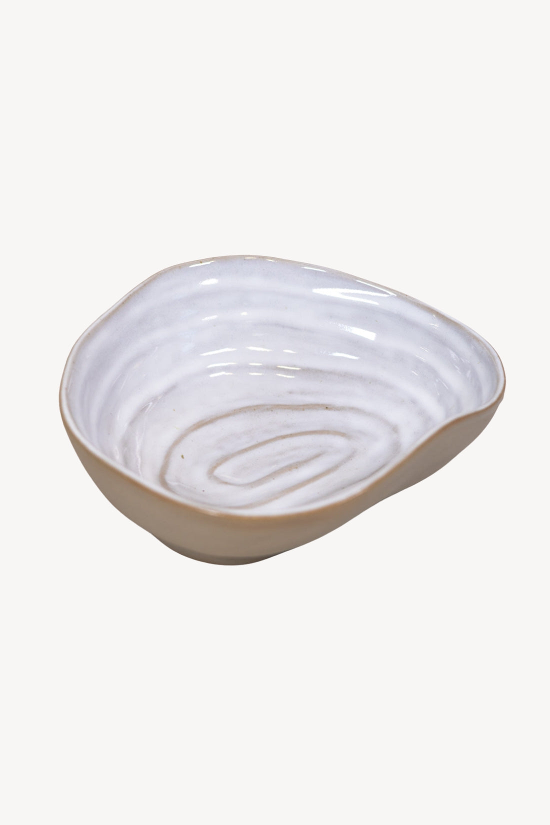 Stoneware Shell Bowl Reactive Glass White