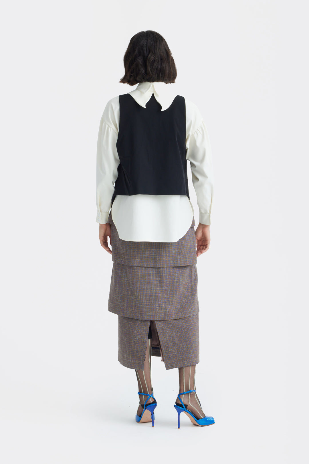 Vintage-Inspired Blouse And Suit Style Vest | Set Ivory & Black