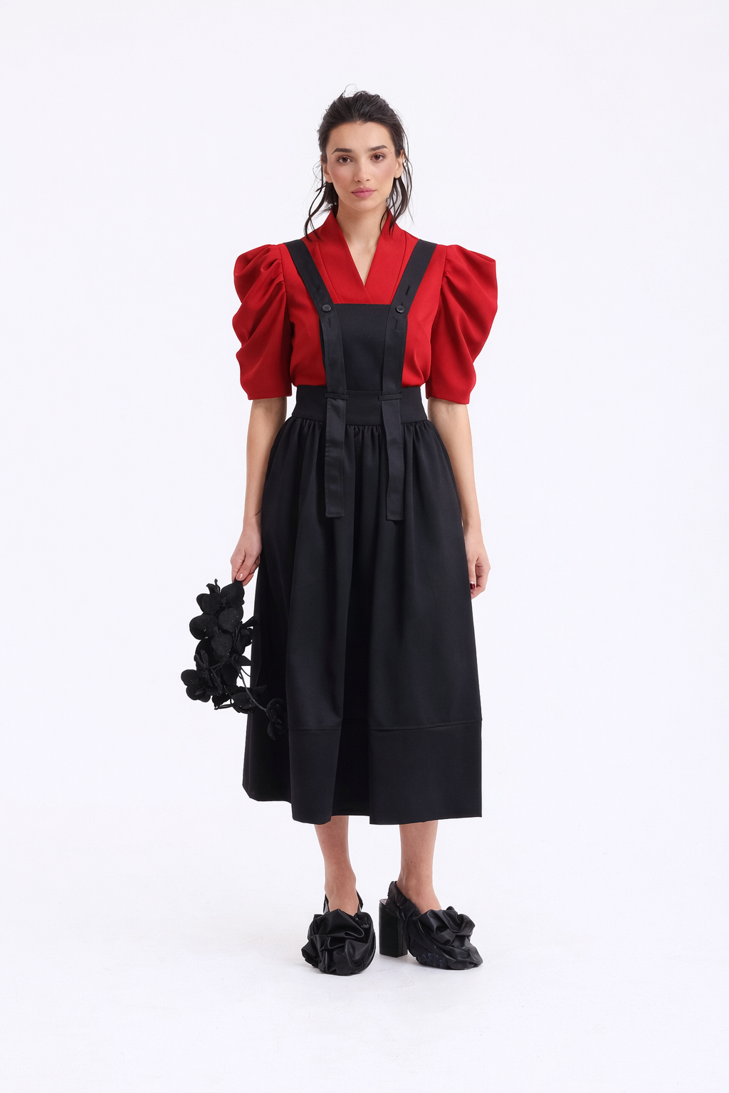 Red V-Neck Puff Sleeve Top