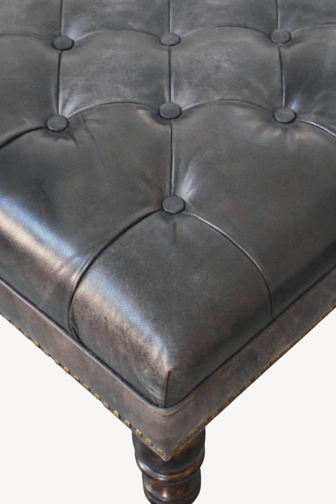 Black Leather Tufted Ottoman
