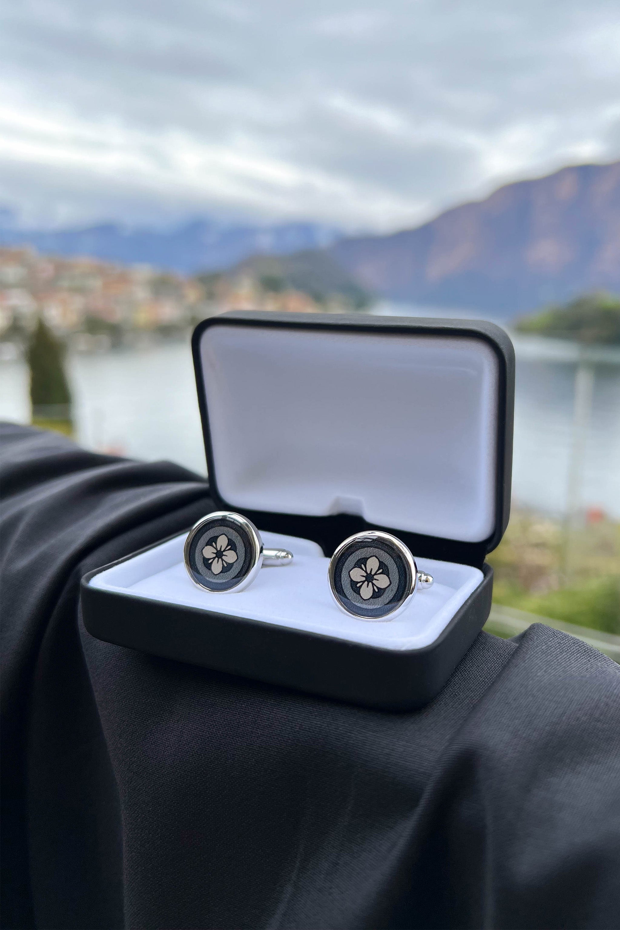 Handmade Italian Cufflinks in Chalk White Floral Print