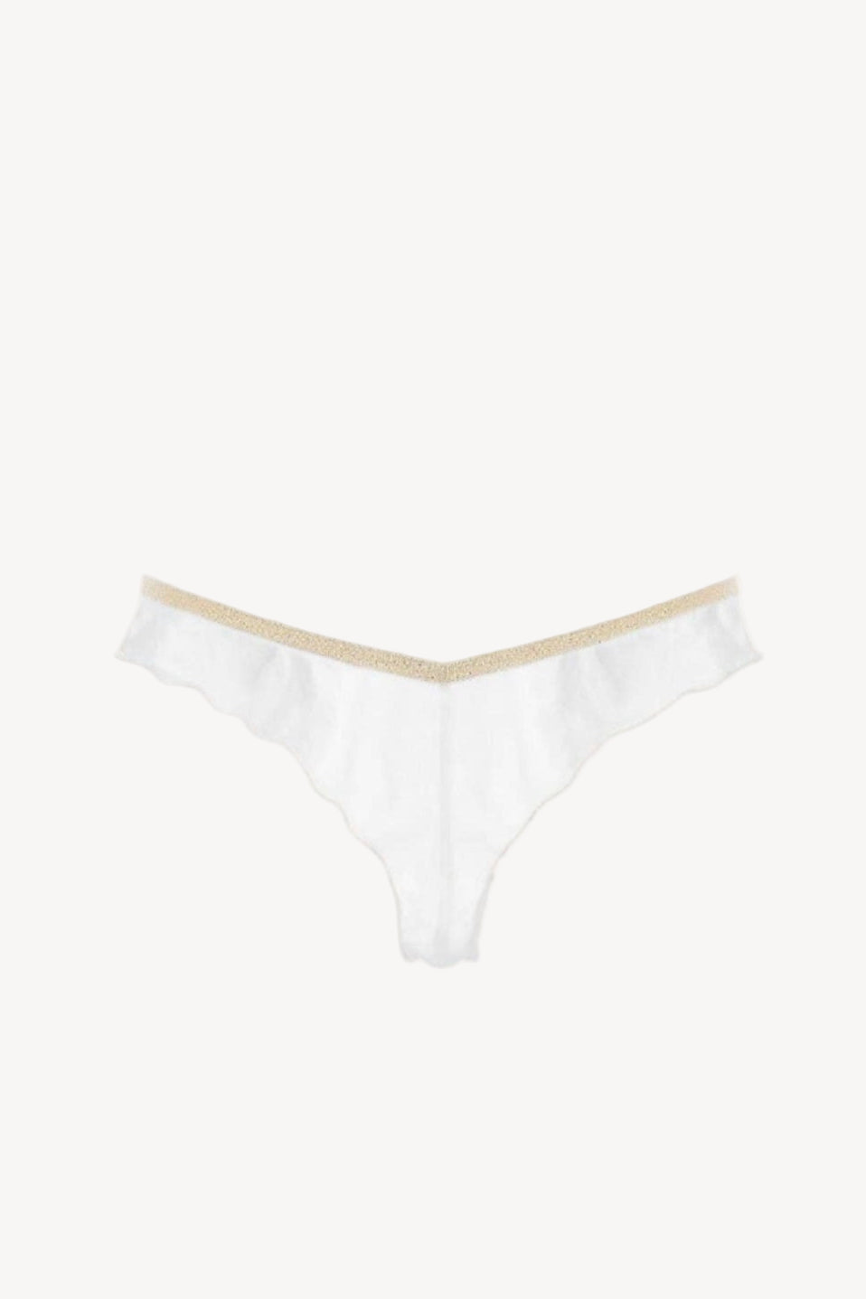 White thong with beige waistband on a white background