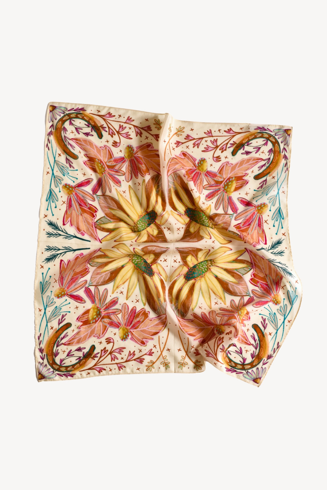 Lucky Wildflowers Large 100% Mulberry Silk 35x35: Cowgirl Western Scarf Wild Rag